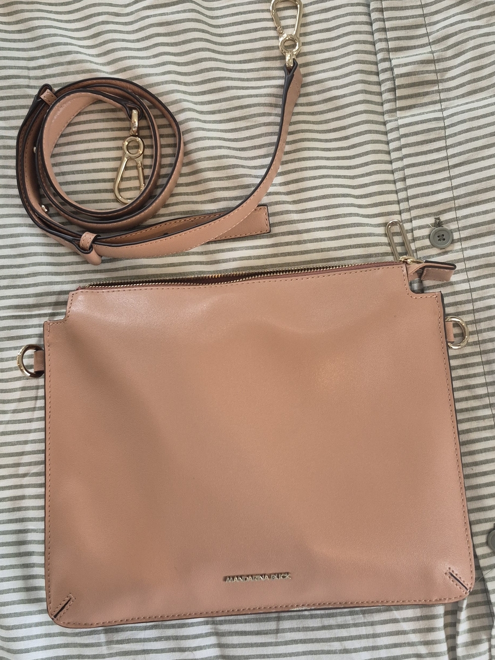 Muted Blush Pink Leather Crossbody Bag with Removable Strap